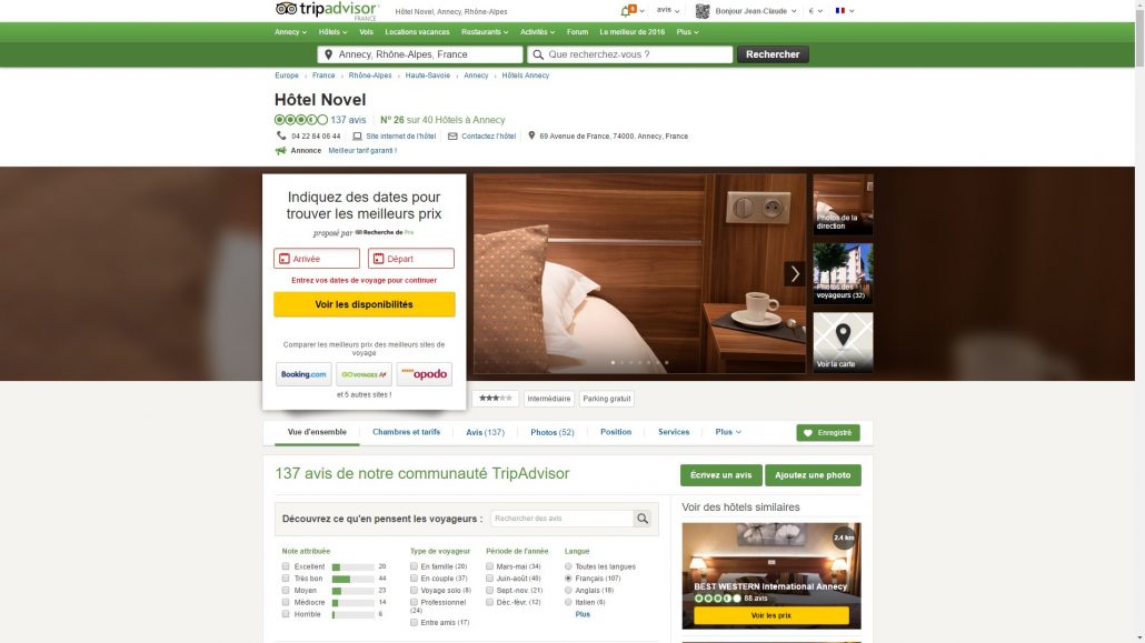 Ecran d'accueil TripAdvisor