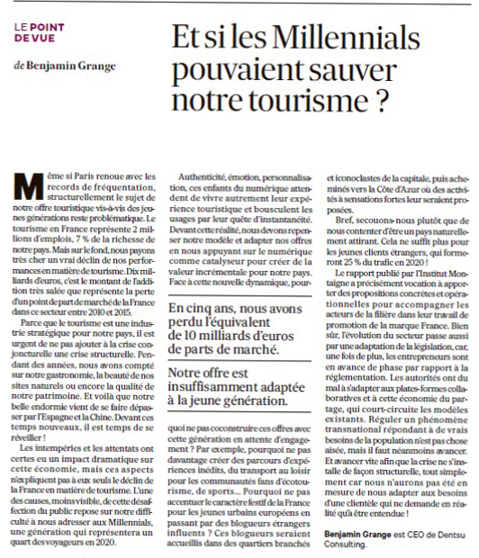 Millenials pouvaient sauver tourisme - Les Echos 7/06/17